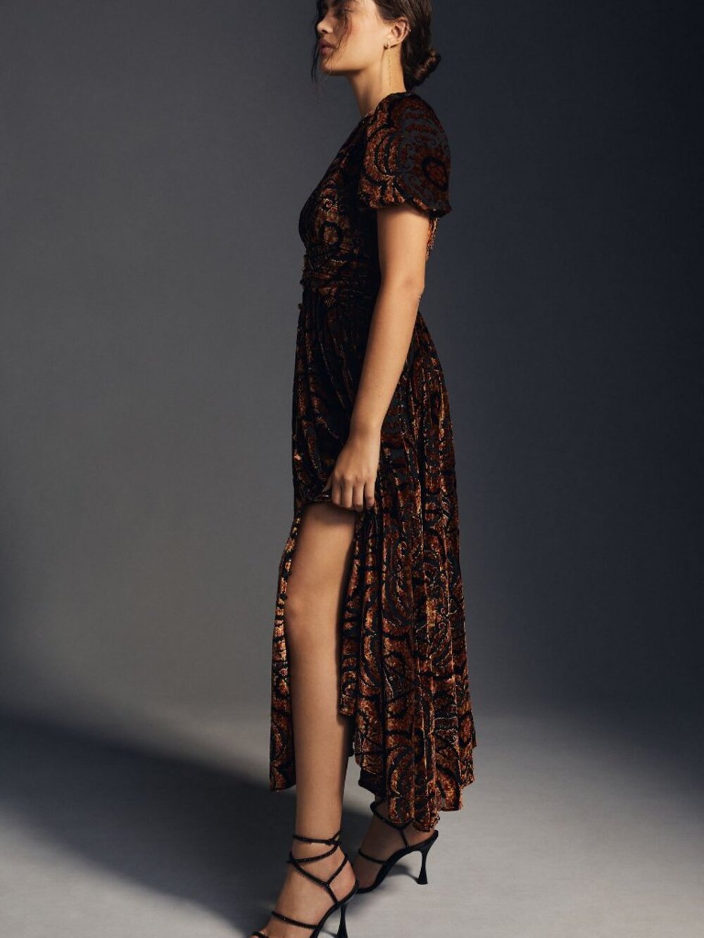 Anthropologie Catalina Burnout Velvet Dress Brown Size 4 Petite